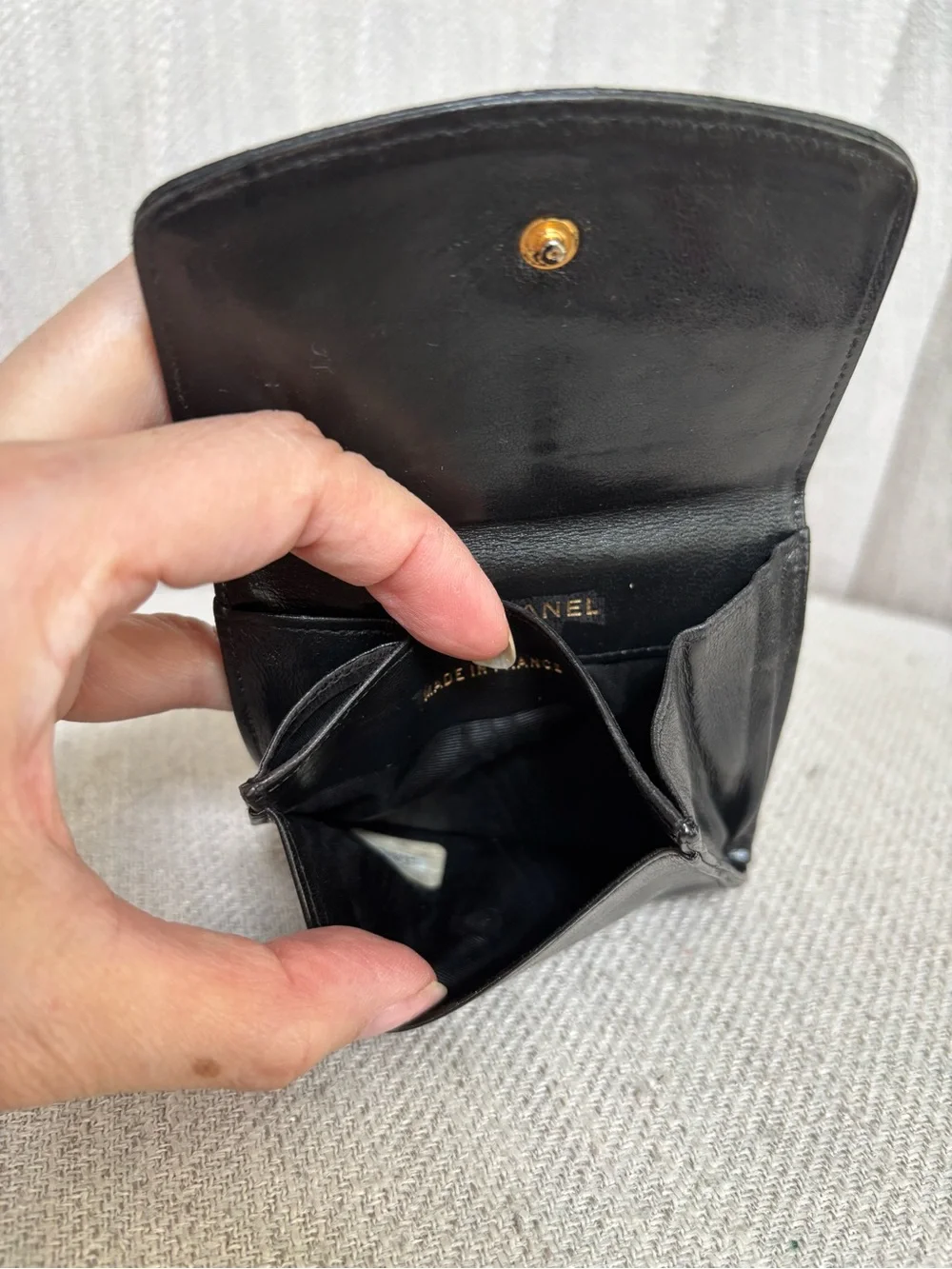 CHANEL CC Black Lambskin Leather Small Bifold Wallet